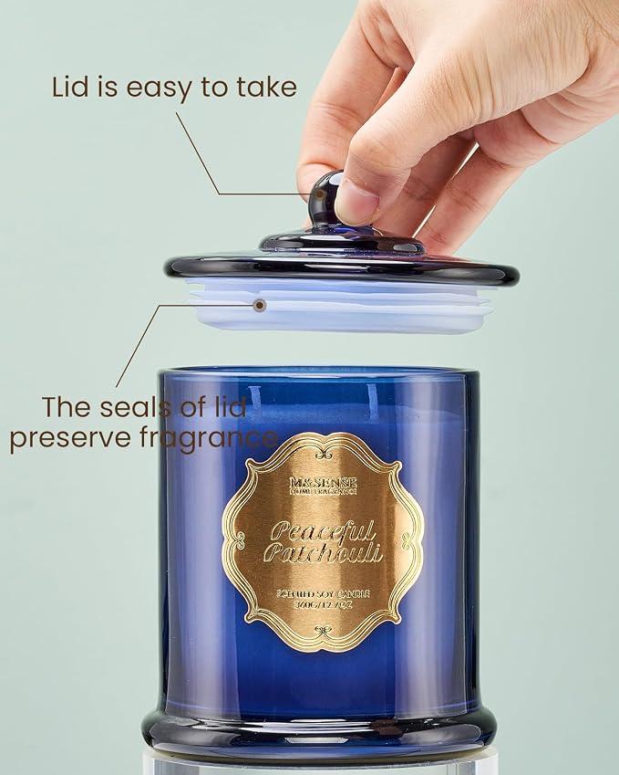 M&SENSE Patchouli Aromatherapy Candle, 2 Wick 75H Relaxation Gift | Organic Soy Candle for Stress Relief Relaxation Meditation, Housewarming Gift