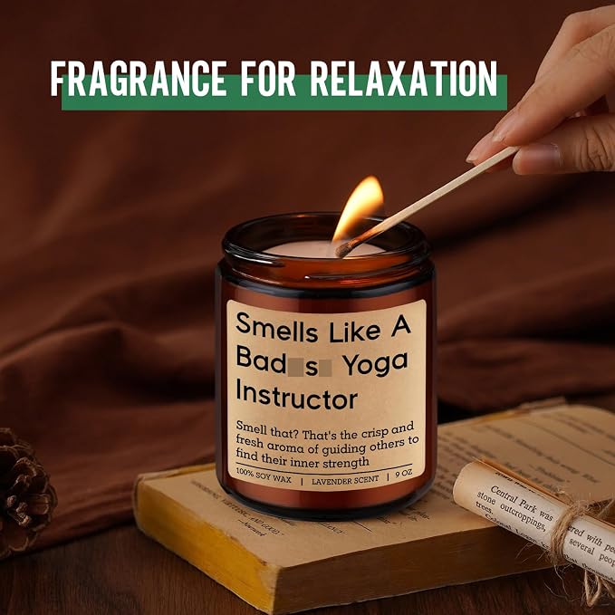GSPY Scented Candle - Yoga Instructor Teacher Gifts, Yoga Gifts for Women, Men - Funny Meditation, Zen, Birthday, Christmas, Appreciation Ideas for Yogis, Yogic Lovers, Wellness Coach, Friend, Mom