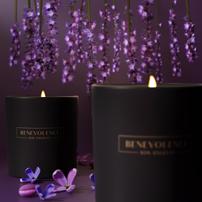 Benevolence LA Premium Lavender & Lilac Scented Candle – Long-Lasting, 45-Hour Burn – Luxury Natural Soy Candle for Home – Aromatherapy & Room Decor – 8oz