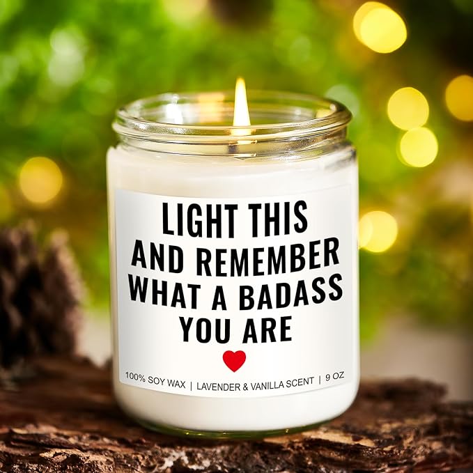 Younift You are a Badass Candle - Motivational & Inspirational Gifts for Women - Encouragement Gifts for Women, Men - Sobriety, Self Love, Self Care, Mental Health, Get Well Presents - 9 oz
