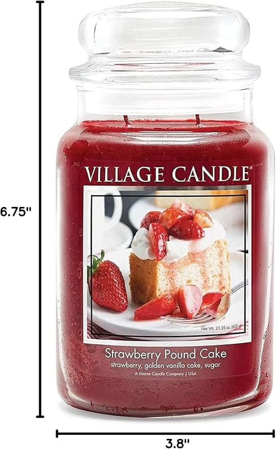 Village Candle Strawberry Pound Cake, Large Glass Apothecary Jar Scented Candle, 21.25 oz, Red