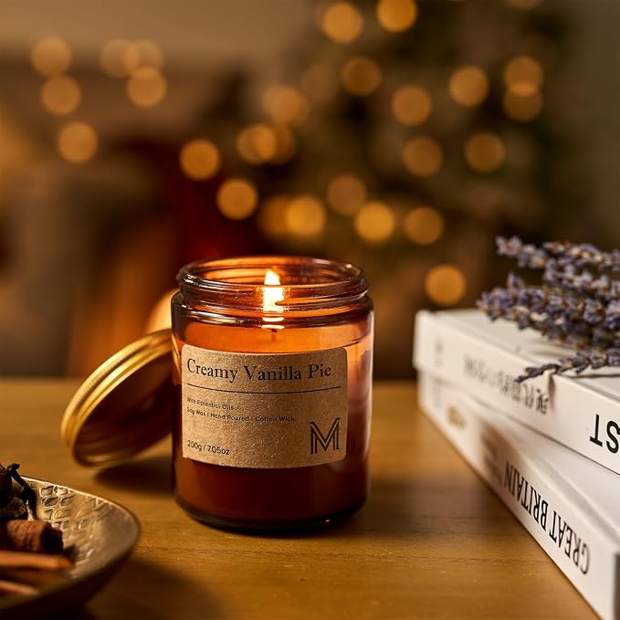 M&SENSE Eucalyptus Mint Scented Small Candle, 7.5Oz Aromatherapy Candle for Home Fragrance, Soy Wax Candles Gift for Birthday, Housewarming, Amber Jar Candle for Stress Relief, Meditation, Yoga