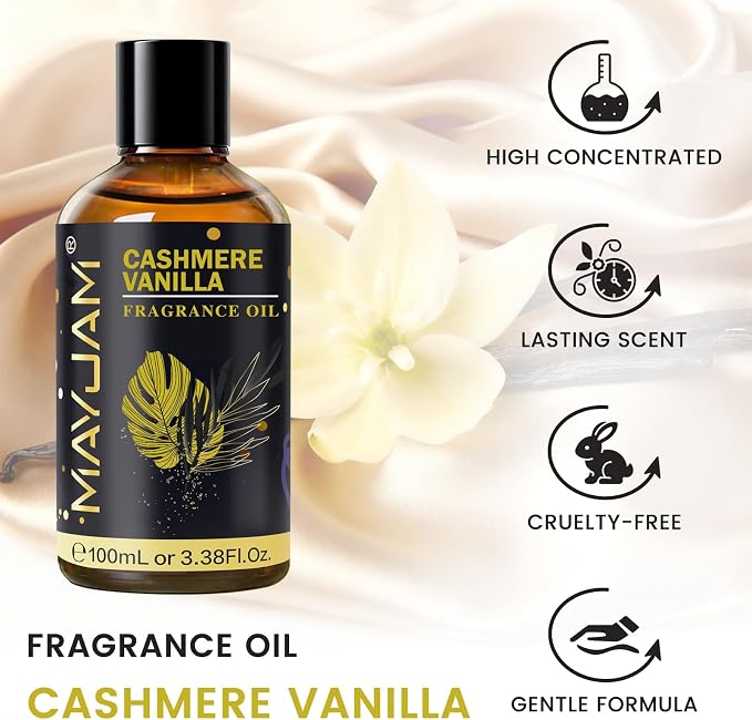Cashmere Vanilla Fragrance Oil Essential Oil, MAYJAM 3.38FL.OZ Cashmere Vanilla Oil for Diffusers for Home, Long Lasting Scented Oils for Soap Candle Making - 100ML