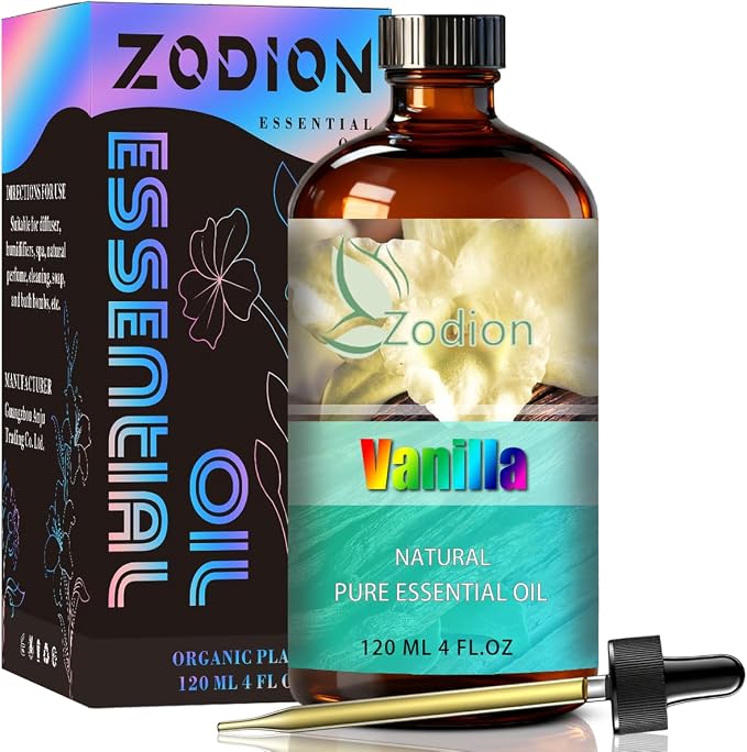 Vanilla Essential Oil, Vanilla Fragrance Oil for Diffuser, Massage, Humidifier, DIY Candle, Soap Making, Home, Bath, Yoga - 4 fl oz (120ml) - ZODION Essential Oils