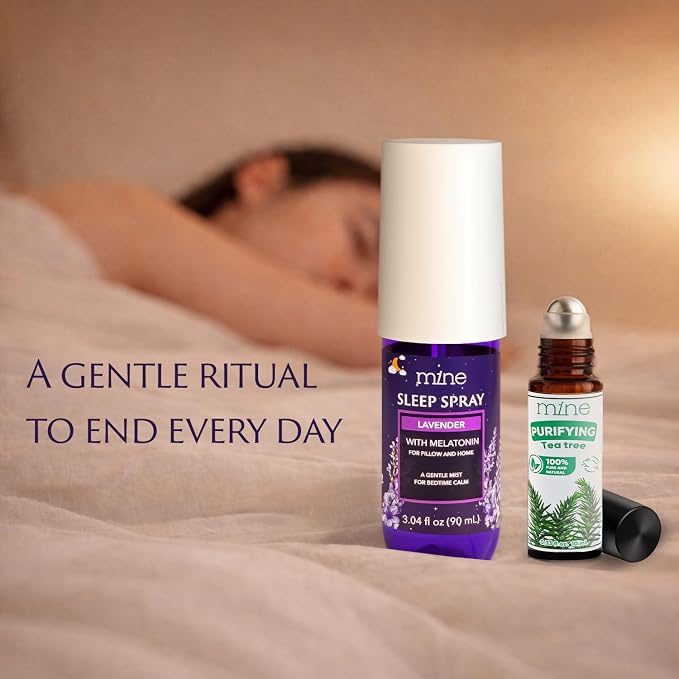 Lavender Sleep Spray with Melatonin & Tea Tree Essential Oil Roll-On Set – Meaningful Gifts for Women & Teen Girls – Pillow Mist for Nighttime Ritual, Well Being Relaxation Bundle, Save More with