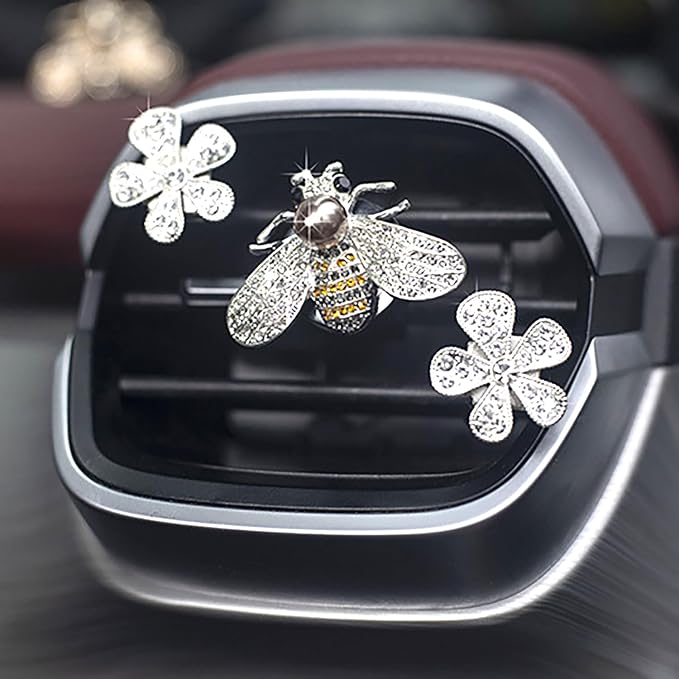 2 Pieces Small Bee Air Vent Clips Bling Bee Car Accessories Cute Car Air Freshener Rhinestone Gift Decorations Charm Car Clip Interior Air Vent Decor