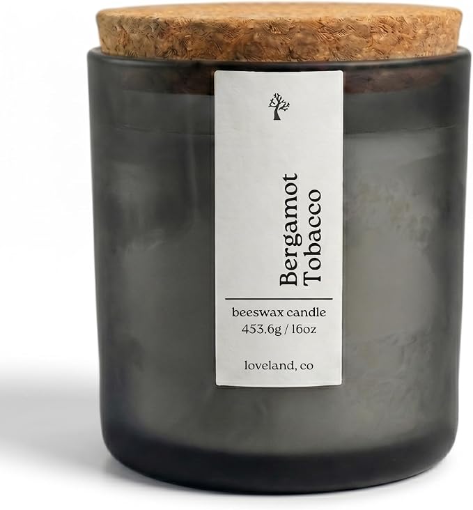Aspen & Oak Luxury Beeswax Candle, 16oz | Long Burning Pure Beeswax Candles, Non Toxic, Natural, Clean, Essential Oil Scented Organic Candles, Home Decor & Gifts (Bergamot Tobacco)
