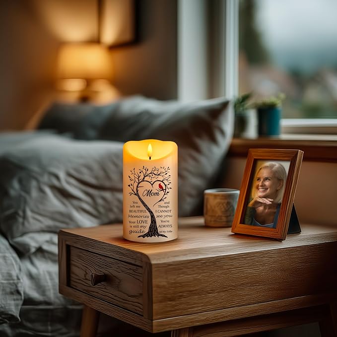 Flameless Memorial Candle for Loss of Mother, Real Wax Sympathy Gifts for Loss of Mom, Memorial Condolence Bereavement Gift in Memory of Mom (4" x 7")