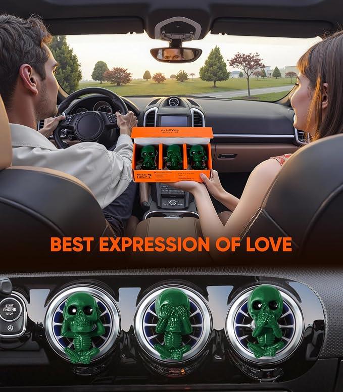 Skull Car Air Freshener Vent Clips, Goth Decor Interior, Gothic Halloween Cool Decoration Horror Skeleton Dashboard Accessories Spooky, Cute Funny Gifts for Men Women