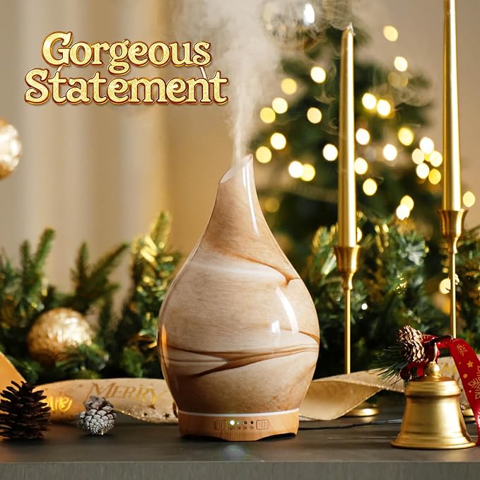 Porseme 280ml Essential Oil Diffuser Glass Color Changing Aroma Air Diffusers Aromatherapy Ultrasonic Cool Mist Humidifier with Remote Control 7 Running Hours Waterless Auto-Off (Desert)