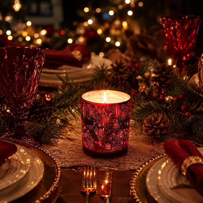 Viyffo 12oz Heat-Activated LED Light Up Scented Candle - Lavender & Eucalyptus, Non Toxic Soy Candle, Decorative Red Jar, Night Light Candle for Bedroom, Bathroom & Living Room, Novelty Gift
