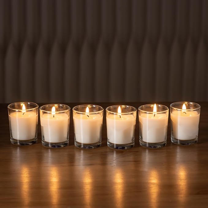 Housecret 120 Pack Warm White Unscented Clear Glass Filled Votive Candles. Hand Poured Wax Candle Ideal Gifts for Aromatherapy Spa Weddings Birthdays Holidays Party