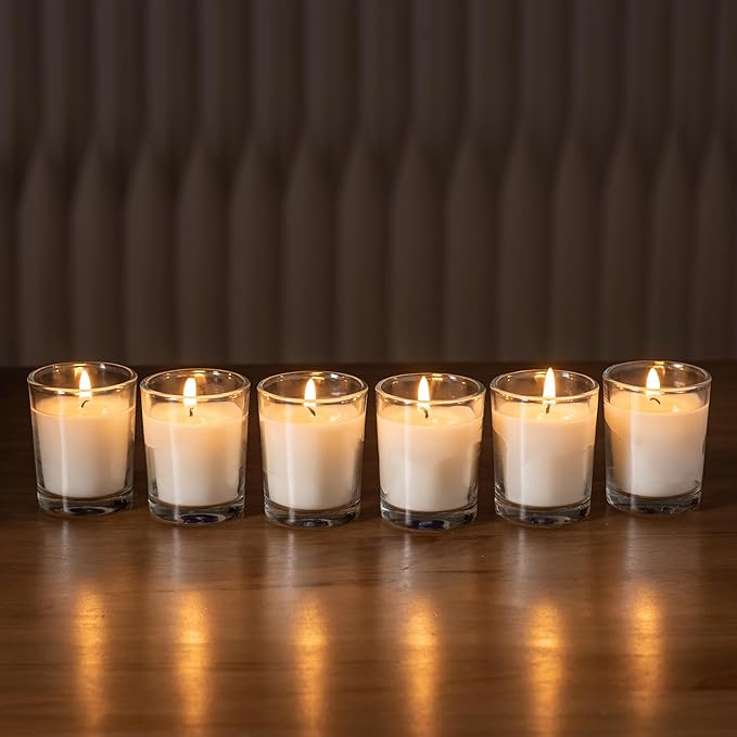 Housecret 72 Pack Warm White Unscented Clear Glass Filled Votive Candles. Hand Poured Wax Candle Ideal Gifts for Aromatherapy Spa Weddings Birthdays Holidays Party