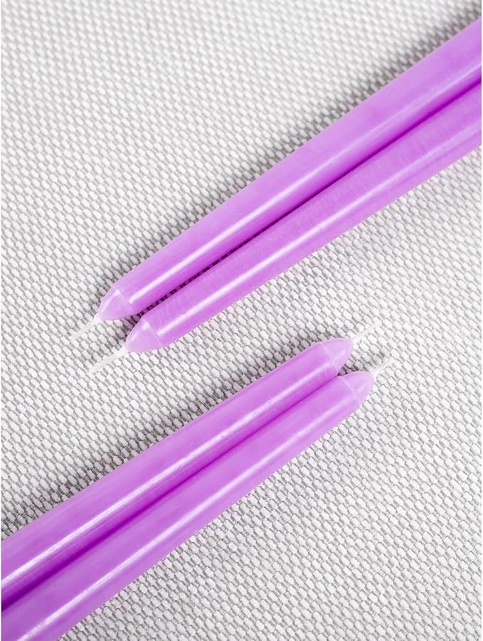 CANDWAX 10 inch Taper Lilac Candles Pack of 4 - Unscented Smokeless Dripless Tall Candlesticks - Perfect for Special Occasions, Ordinary Dinners, for Mother's Day - Lavender Candle Sticks