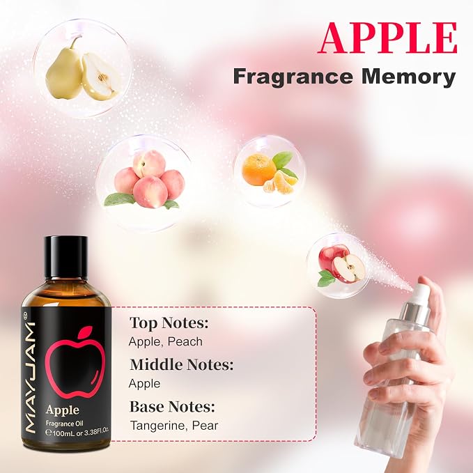 MAYJAM 100ML/3.38FL.OZ Apple Fragrance Oils with Glass Dropper, Essential Oils for Diffusers for Home, Long Lasting Scented Oils for Diffusers Soap Candle Making