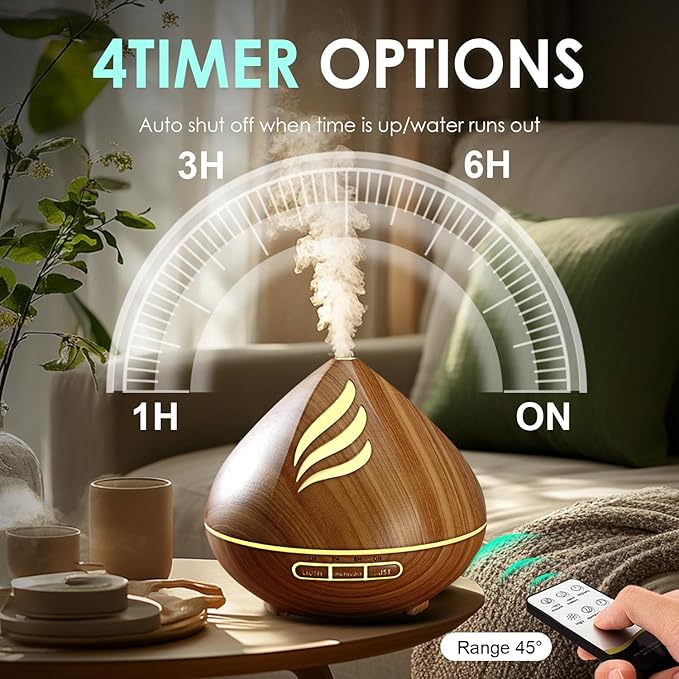 Essential Oil Scent Diffuser: 500ML Aroma Diffuser for Home Bedroom - 14 Colors LED, Remote Control, Ultra-Quiet Cool Mist Scent Diffuser with Timer for Family