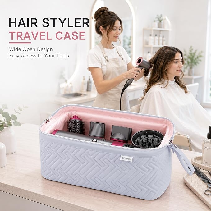 Leudes Hair Tools Travel Bag for Shark Flexstyle Carrying Case Portable Shark Hair Air Wrap Dryer Case Waterproof Dustproof Flat Curling Iron Travel Organizer (Light Gray)