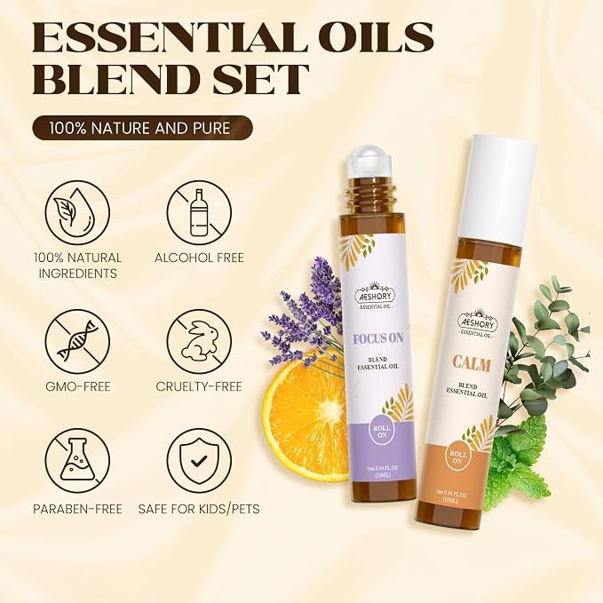 Essential Oils Roll On Set,Gifts for Father & Husband (Calm, Relax, Breathe, Focus on, Sleep, Renew), Natural Aromatherapy Oil Blend Kit with Roller Ball for Massage, Body Skin Care, Relaxation Gift