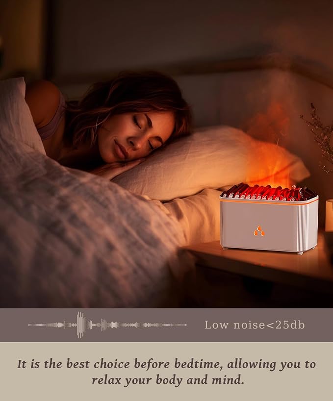 Essential Oil Diffuser, Flame Air Aromatherapy Diffuser, 7 Color Changing Light, Aromatherapy Humidifier with Auto Shut-Off for Home, Bedroom, Yoga, Spa(White)