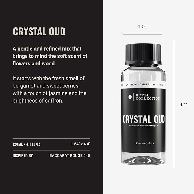 Hotel Collection Diffuser Oil - Crystal Oud - Aromatherapy Essential Fragrance Oil - Bergamot, Sweet Berries, Jasmine & Saffron - 120ML 4.1 Fl oz