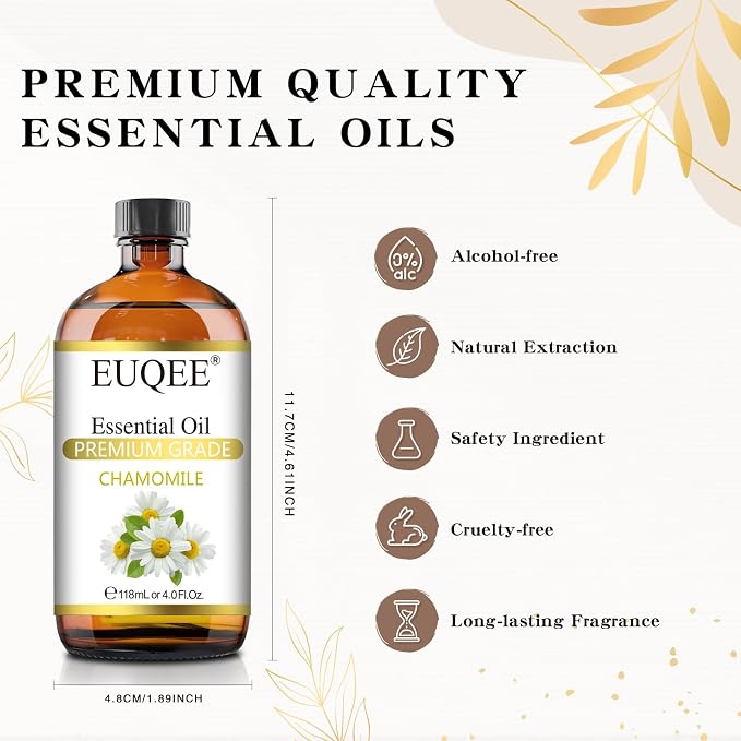 EUQEE Chamomile Essential Oil 118ml Pure Chamomile Oil Aromatherapy Essential Oil with Glass Dropper for Diffuser, Candle Making - 4 OZ