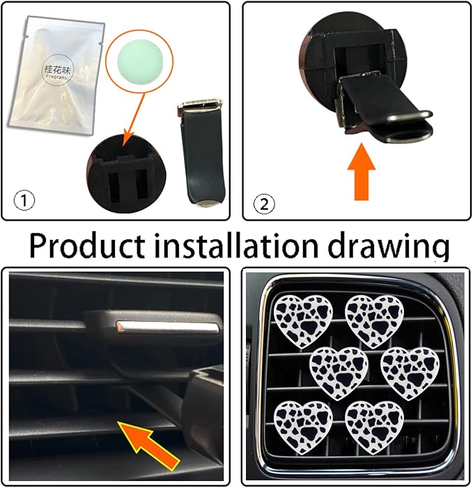 6 Pcs Heart Air Vent Clips, Cow Print Heart Car Air Fresheners Vent Clips Long Lasting Car Diffuser Vent Clip Cars Interior Decor Charm Car Decoration Cute Accessories for Women Girls