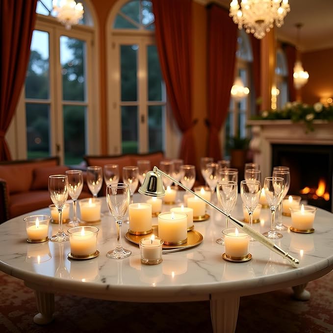 Gold Metal Candle Snuffer Wick Snuffer with Long Handle Candlesnuffers Sleeves Accessories for Putting Out Wick Flame Safely, Accessory