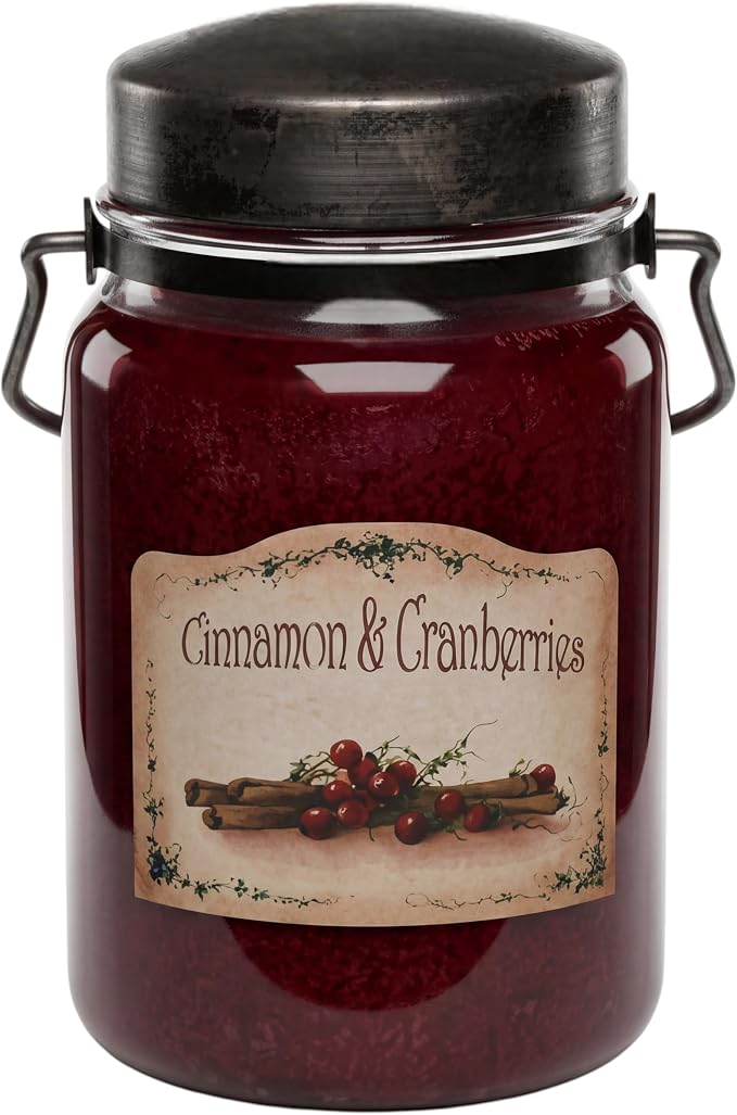 McCall’s Candles | Cinnamon & Cranberries | 26 oz Scented Candle | USA-Poured | Vintage Rustic Jar with Carrying Handle | Cinnamon Spice & Tart Cranberry Fragrance
