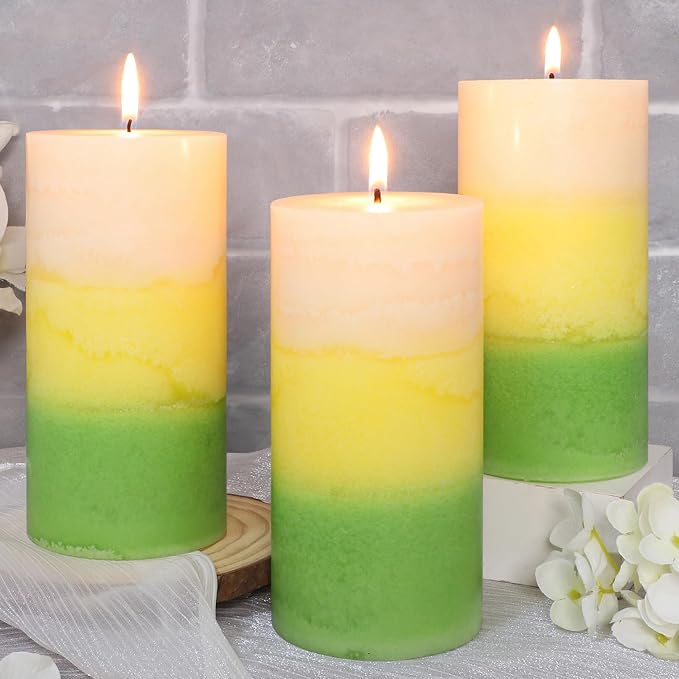 Pillar Candles, Freesia Scented Candles 70+Hour Long Lasting Burn Time, 3 X 6 Inches Candles for Wedding Home Décor, Set of 3