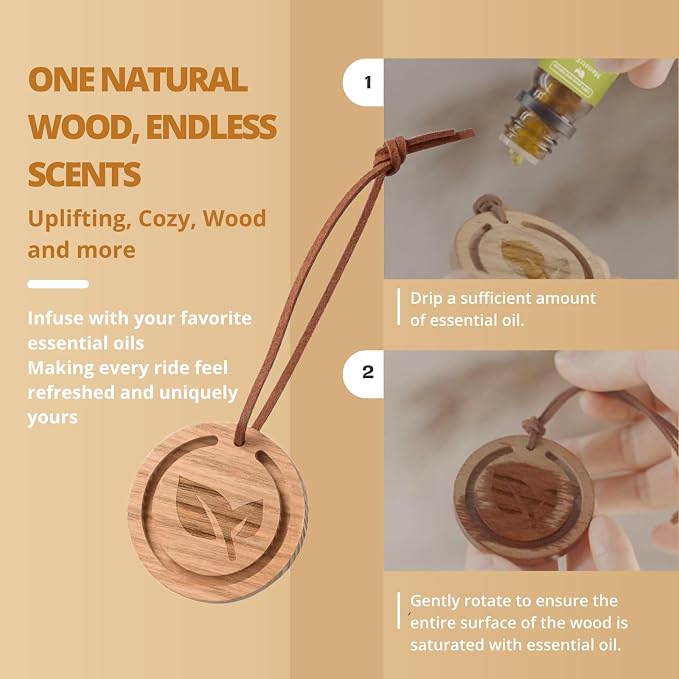 Lavender & Lemongrass Essential Oils with Wood Car Diffuser | Natural Aromatherapy Set for Mood, Focus & Calm | Hanging Freshener for Car, Closet & Office