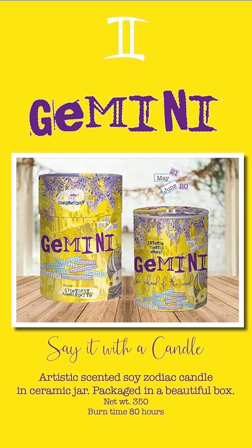 Gemini Zodiac Candle – Jasmine Scented Soy Candle for Self Care & Relaxation – Zodiac Birthday Gift – 80 Hour Burn – Reusable Ceramic Jar