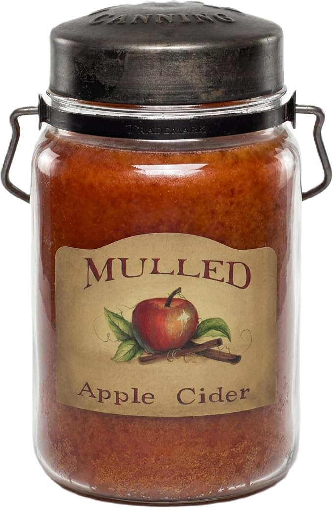 McCall’s Candles | Mulled Apple Cider | 26 oz Scented Candle | USA-Poured | Vintage Rustic Jar with Carrying Handle | Tangy Spiced Cider Fragrance