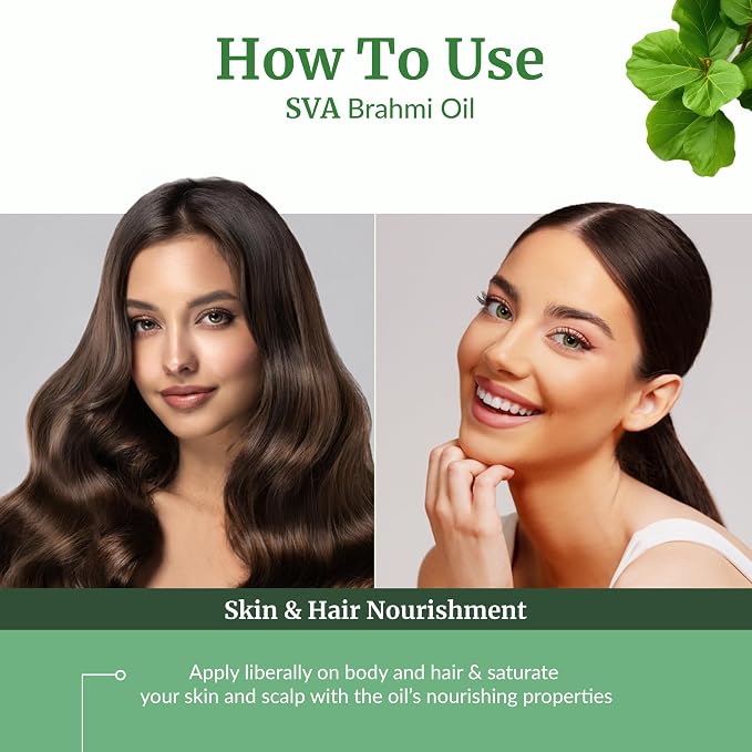 SVA Brahmi Oil - 8 Fl Oz – 100% Natural Cold Pressed Brahmi Oil - for Face, Skin Care, Hair Care, Scalp Massage & Body Massage – Carrier Oil with Pump