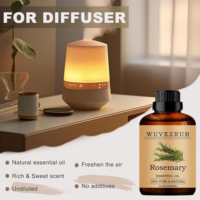 Rosemary Essential Oils, 240ML Pure and Natural Essential Oil for Aromatherapy Diffuser - Rosemary /8 Fl Oz