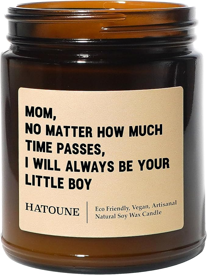 Lavender & Sage Scented Soy Candle, Mom, I Will Always Be Your Little Boy, Made in USA, Hand Crafted, 40-50 Hour Burn Time, 7.2 oz Amber Jar