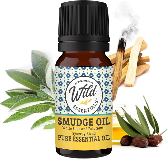 Wild Essentials Smudge Blend 100% Pure White Sage and Palo Santo Essential Oil - 10ml, Premium Grade, Made and Bottled in The USA, Cleansing, Purifying, Calming