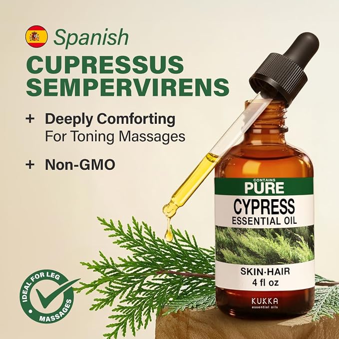 100% Pure Cypress Oil - 4 Fl Oz Cypress Essential Oil for Hair, Skin, Diffuser, Aromatherapy & DIY Soap Making Scent