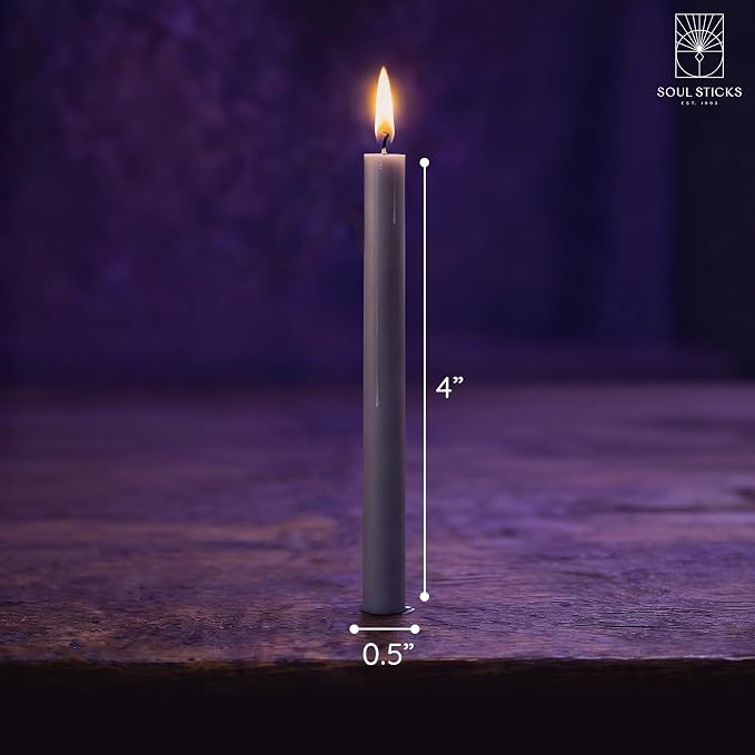 SOUL STICKS Wisdom Magic Spell Chime Taper Candles 20 Pack - Ideal for Altar, Rituals, Ceremonies, Meditation Grey Tapered Candle for Witchcraft Supplies, Wiccan Supplies, Candles Clearance