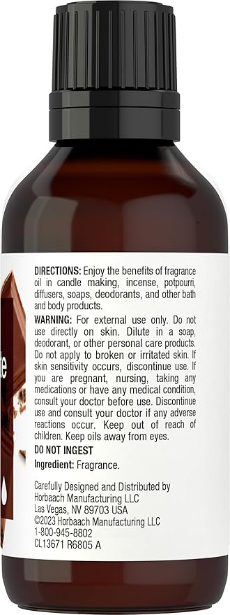 Horbäach Chocolate Fragrance Oil | 1 fl oz (30ml) | for Diffusers, Candle and Soap Making, DIY Projects & More | Premium Grade