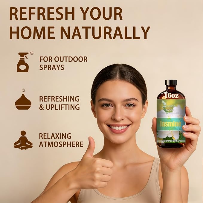 Jasmine Essential Oil - Jasmine Fragrance Oil for Diffuser, Massage, Humidifier, DIY Candle, Soap Making, Home, Bath, Yoga - 16 fl oz (480ml) - ZODION Essential Oils
