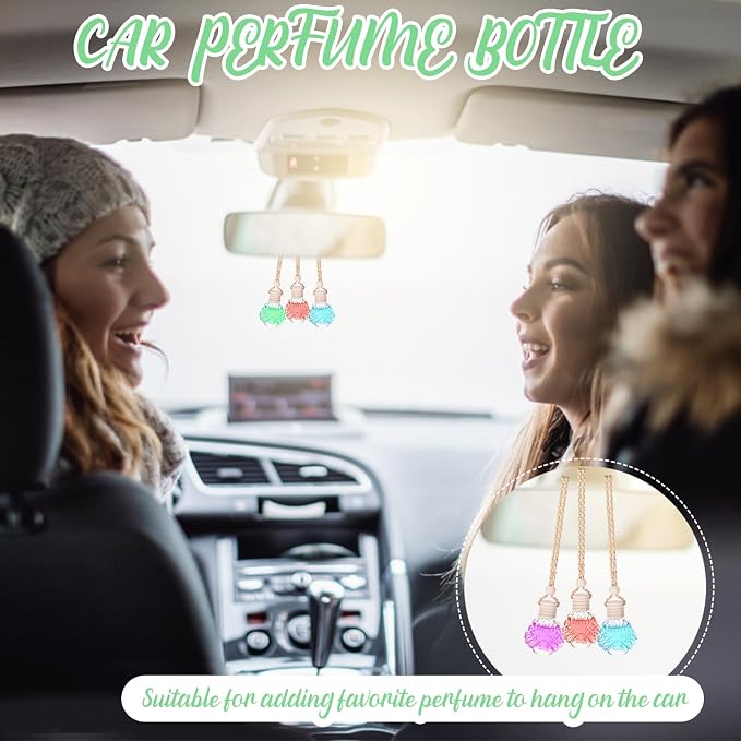 60 Pcs Hanging Car Air Freshener Car Diffuser Bottle Empty Glass Perfume Bottles Air Freshener Diffuser Bottle Pendant for Essential Oils Fragrance Aromatherapy Ornament Decor (Shell)
