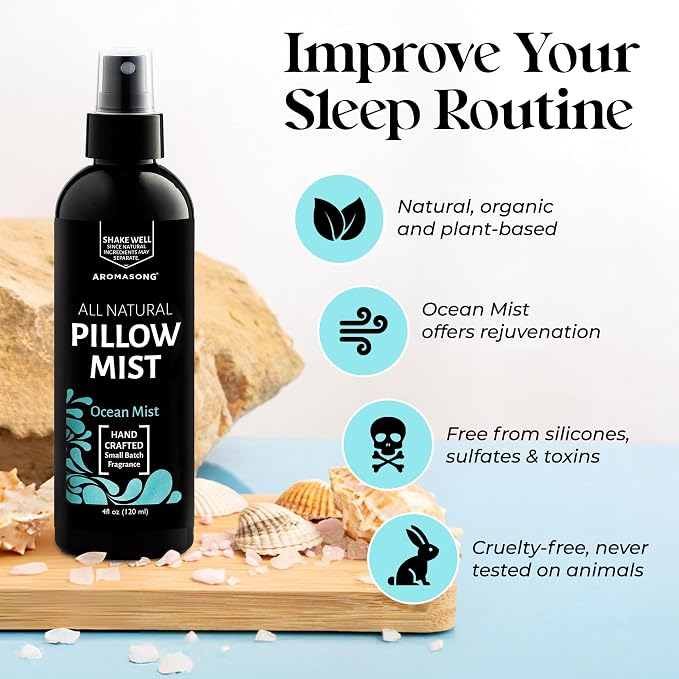 Aromasong All Natural Pillow Spray Holiday Gift Pack of Lavender, Ocean Mist, and Eucalyptus Included - Calming Linen & Bedtime Natural Essential Oil Mist Spray for Sleeping