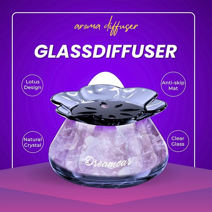 Glass Essential Oil Diffuser Bottle with Natural Crystal Stone Passive Aromatherapy Diffusers for Car Home Small Room Bathroom Living Room Hallway Desk Decorative (Pink Stone)