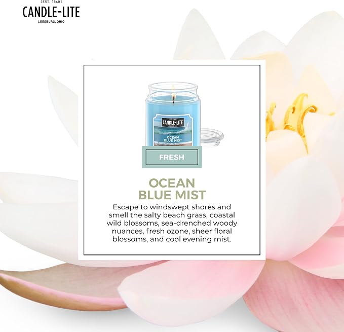 Candle-lite Scented Candles, Ocean Blue Mist, 18 oz Jar, Proudly Poured in The USA, Aromatherapy Candle, Single-Wick with 110 Hours of Burn Time, Perfect for Creating a Relaxing Ambiance