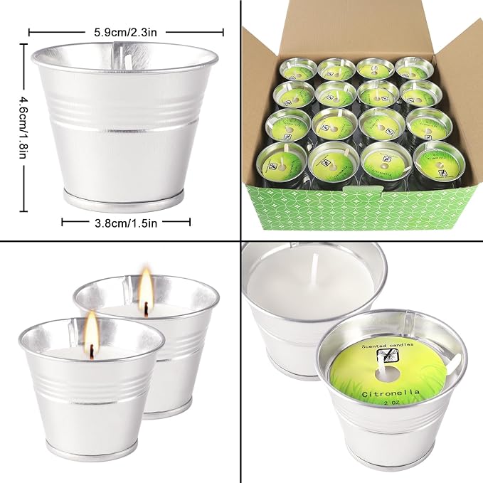 Outdoors Citronella Candles 32Pack - Garden Citronella Scented Candles, Long Burning, 2 oz Small Tin Candles Gift Sets for Home Patio Yard Indoors, Balcony, Camping BBQ & Summer Parties.