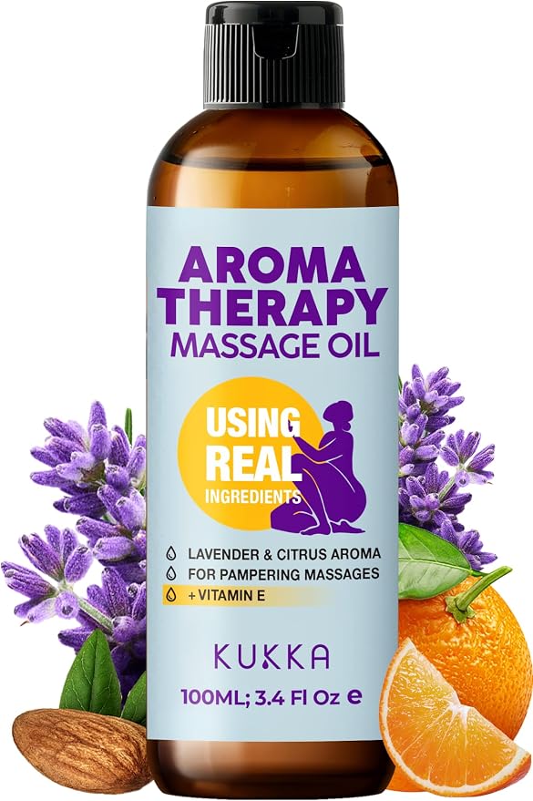 Kukka Aromatherapy Massage Oil for Massage Therapy - 3.38 Fl Oz - Full Body Oil Relaxing, Lavender, Orange, for Women & Men - Spa Quality & Deeply Moisturizing