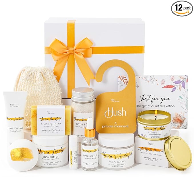 Spa Gifts for Women Vanilla Coconut Self Care Set Birthday Baskets Christmas Relaxing Home Kit Luxurious Bath and Body Gift for Mom Her Sister Teacher Friend Friendship Thinking of You Thank You Box