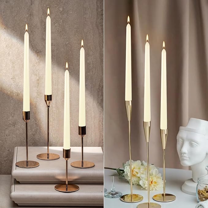 WPONSZU 16 Pack Ivory Taper Candles, 7-8 Hours Burn Time, Unscented, Smokeless and Dripless, 4/5 x 10 Inch for Christmas,Household,Dinner,Wedding,Valentine's Day,Party and Home Décor Candlesticks