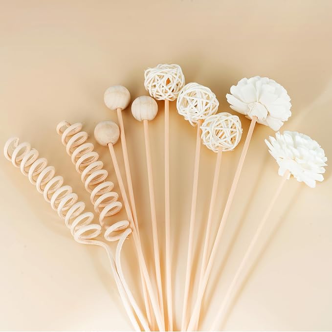 Reed Diffuser Stick,WUTAOBON 10Pcs 10Inch Natural Rattan Flower Reed Fragrance Diffuser Set, Fragrance Diffuser Replacement Rattan Sticks Home Decor (Primary Color)