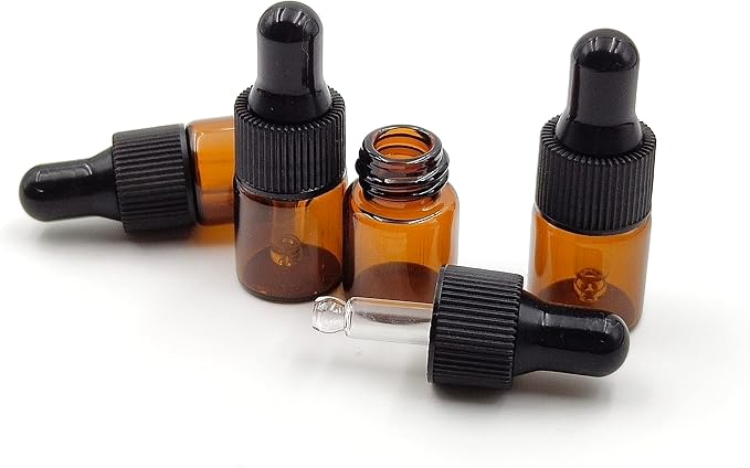 15Pcs 2ml Empty Tiny Amber Glass Mini Dropper Bottles for Essential Oils, Fragrances, and Other Liquids, with Dropper and Black Caps Travel Sample Vials